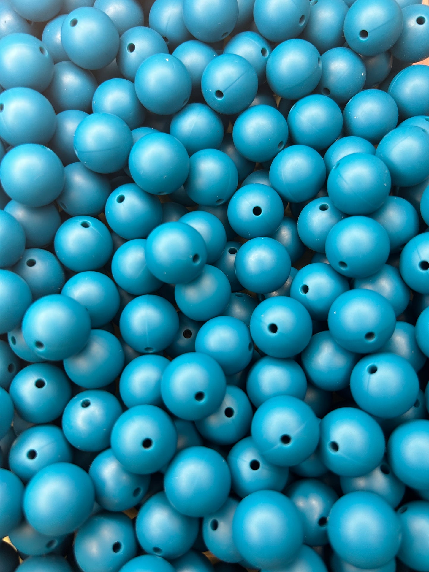 Biscay Blue 15mm Solid Color Silicone Bead