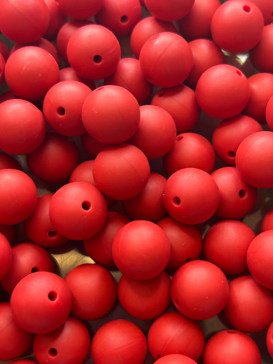 Deep Red 15mm Solid Color Silicone Bead