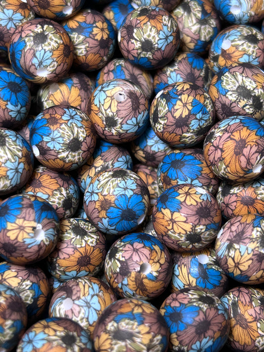 Camo Floral 15mm Printed Silicone Bead