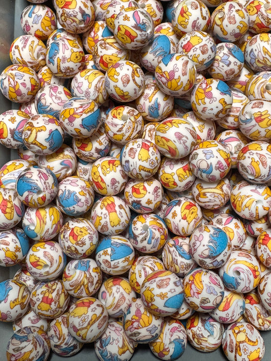 Yellow Bear 15mm Printed Silicone Bead