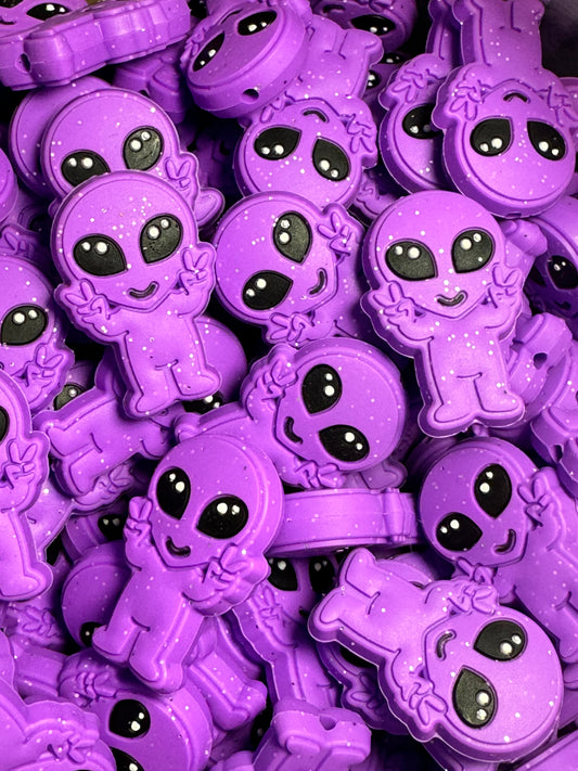 Purple Glitter Alien Custom Silicone Focal (NOT GLOW)