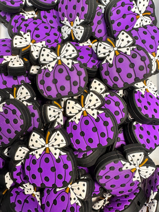 Purple Polka Dot Pumpkin with a Bow Silicone Focal