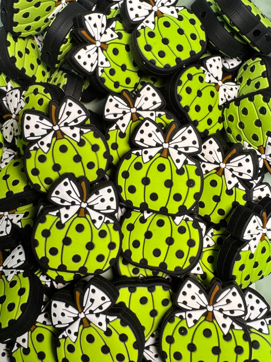 Green Polka Dot Pumpkin with a Bow Silicone Focal