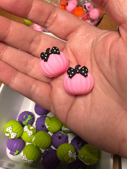 3D Pink Pumpkin with Bow Silicone Focal