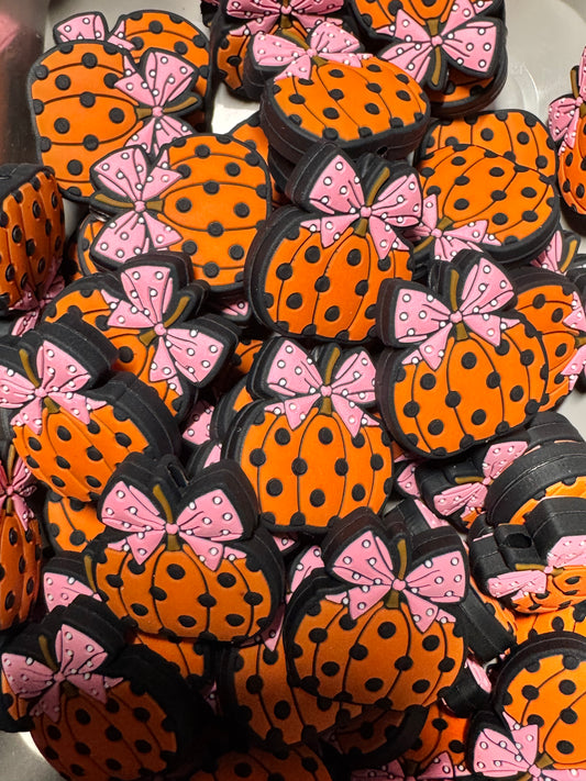 Orange Polka Dot Pumpkin with a Bow Silicone Focal