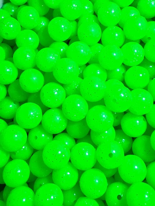 Lime Green 15mm Jelly Silicone Glitter Bead