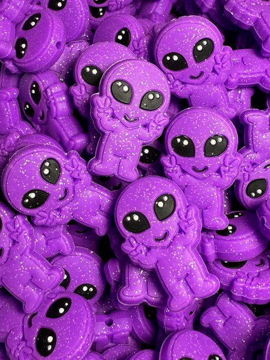 Purple Glitter Alien Custom Silicone Focal (GLOW IN THE DARK)