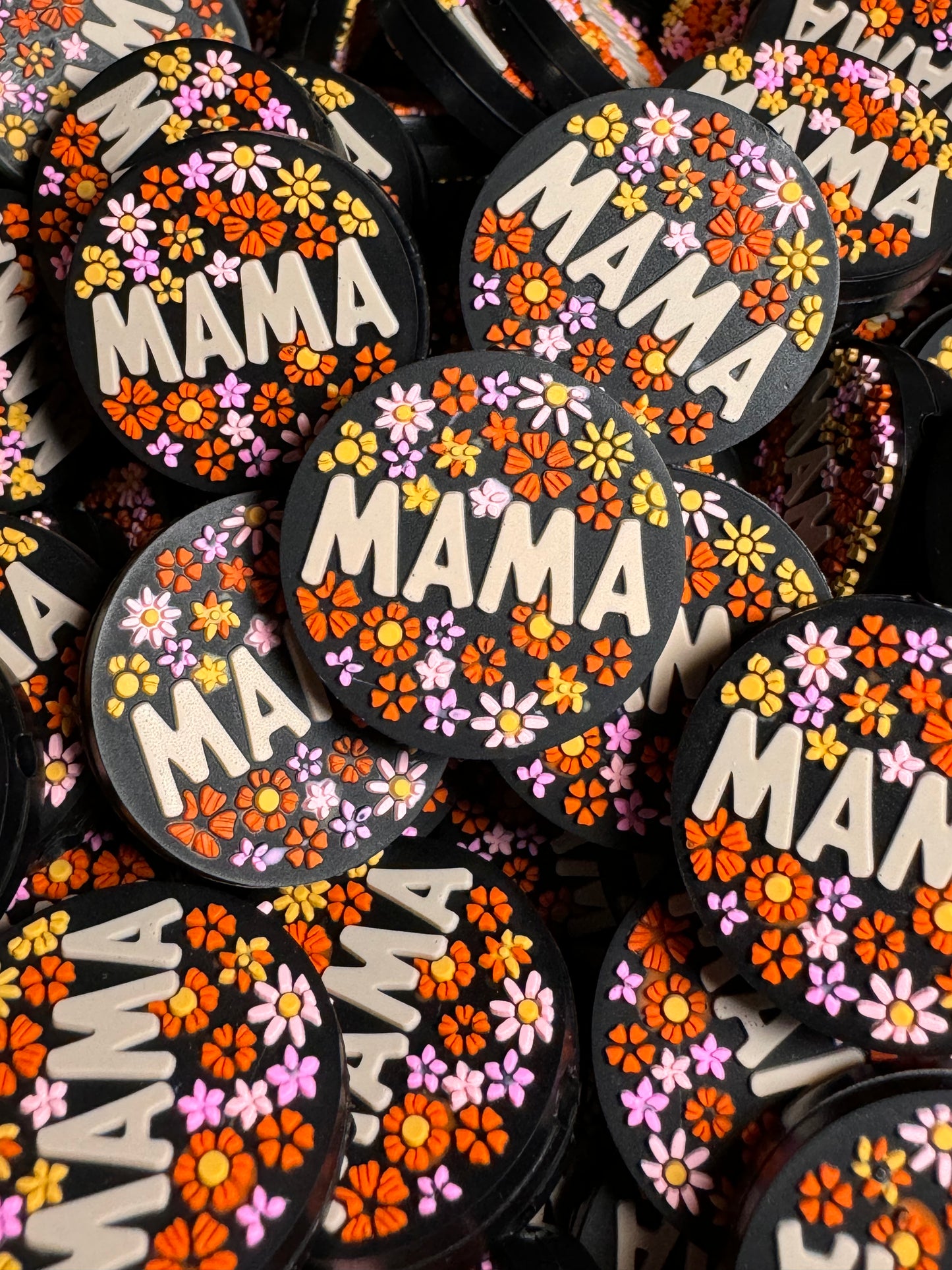 Tan Field of Florals Mama Silicone Coin Focal