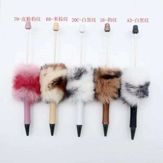 Printed Fuzzy Plush Beadable Plastic Pen