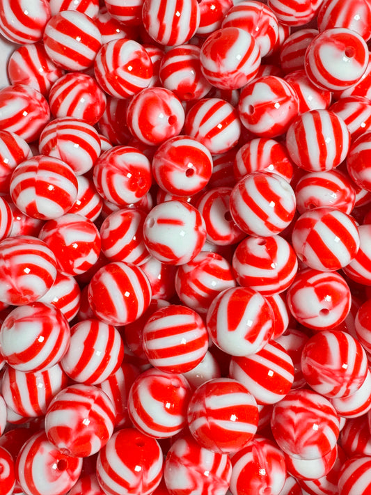 Red and White Swirl Liquid 15mm Silicone Bead