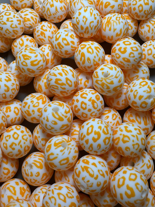 Orange Sherbert Leopard 15mm Printed Silicone Bead