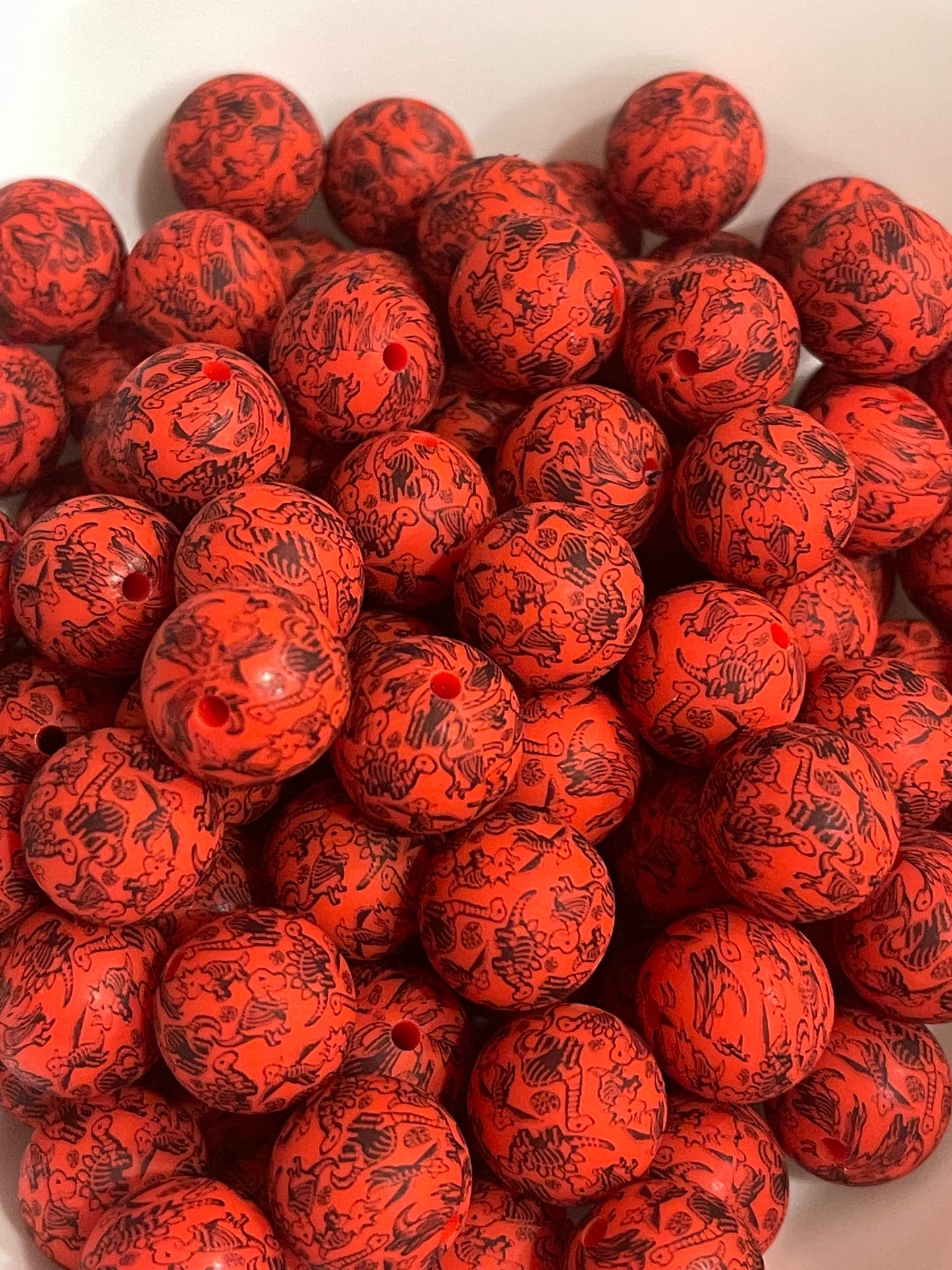 Red Jurassic 15mm Custom Printed Silicone Bead