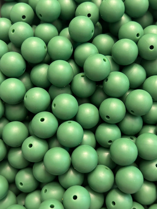 Christmas Green 15mm Solid Color Silicone Bead