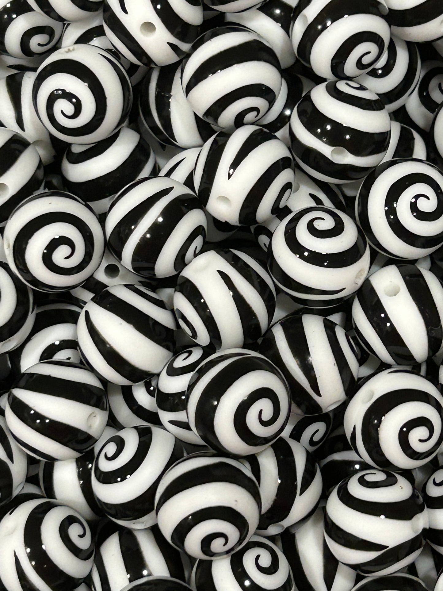 Black Swirl Print 15mm Printed Silicone Bead