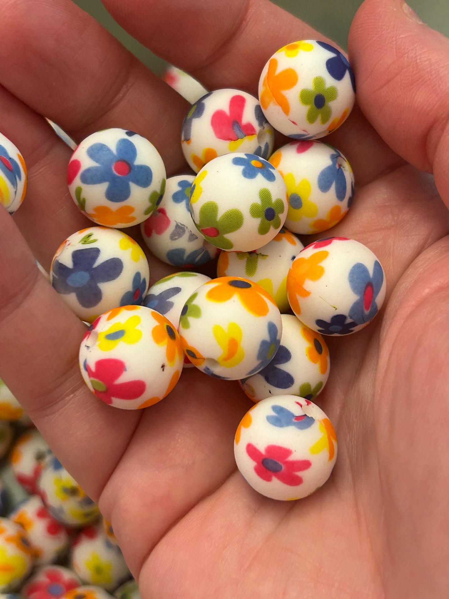 Flower Power Printed 15mm Silicone Bead