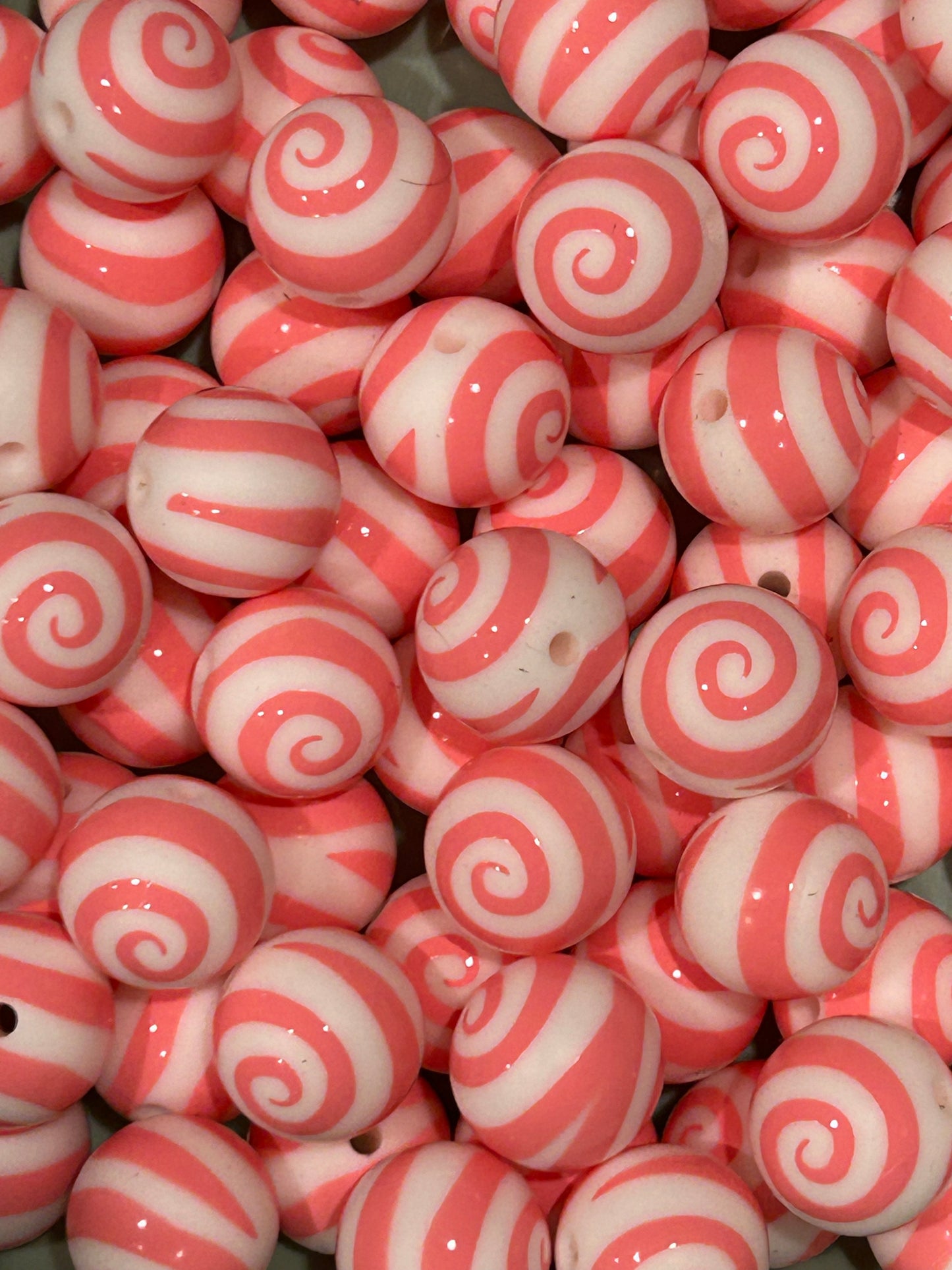 Pink Swirl Print 15mm Printed Silicone Bead