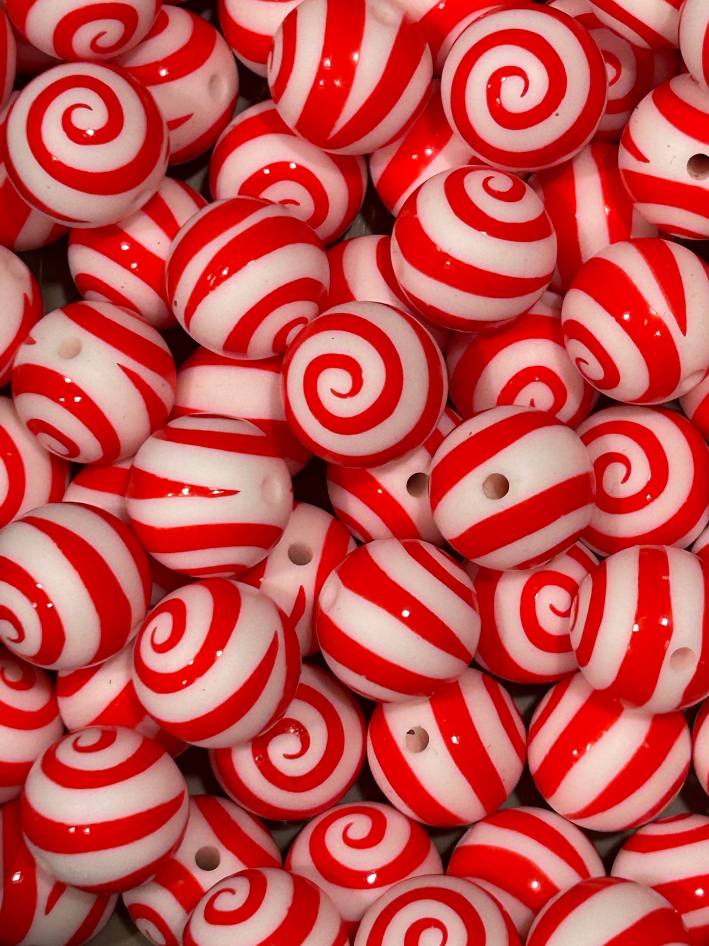 Red Swirl Print 15mm Printed Silicone Bead