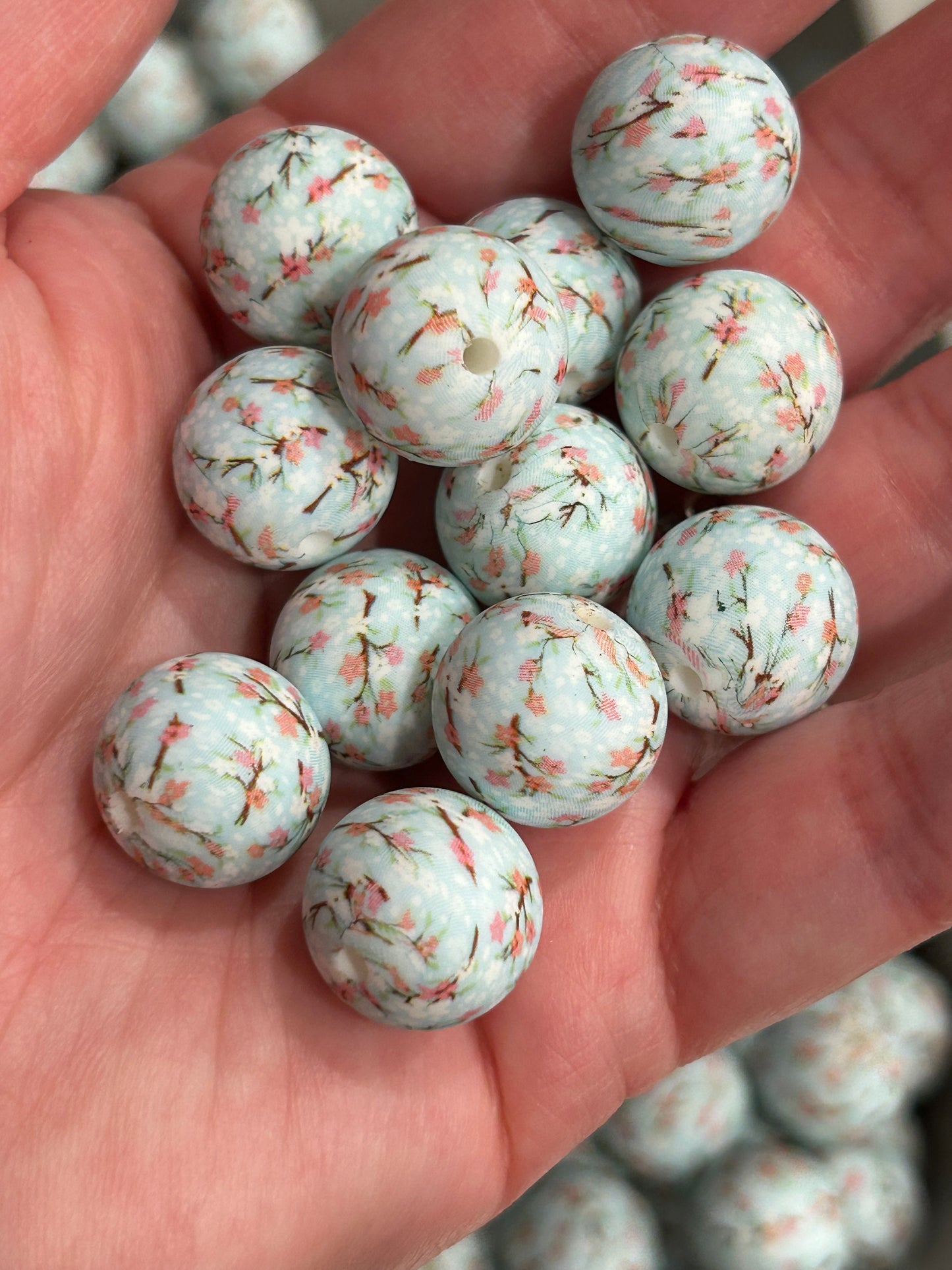 Cherry Blossom 15mm Printed Silicone Bead