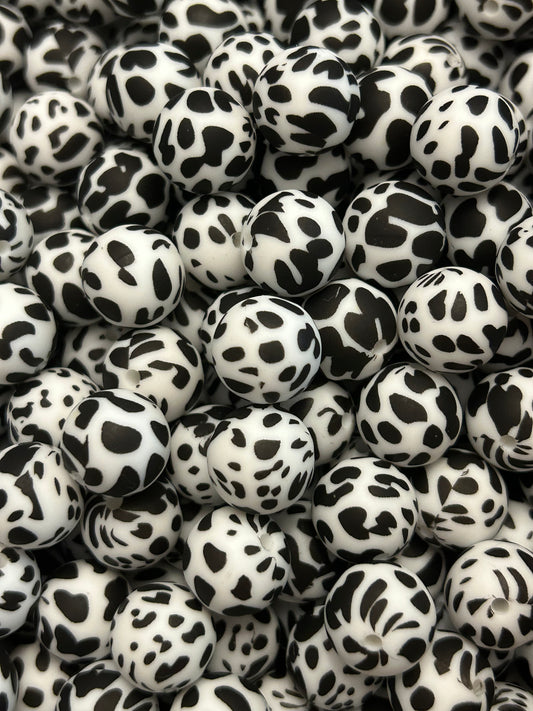Cow Pattern 15mm Printed Silicone Bead