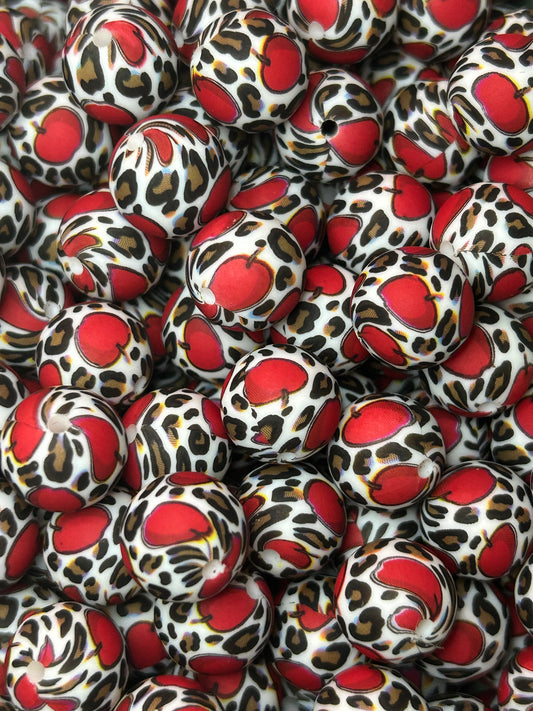 Custom Leopard Apple 15mm Printed Silicone Bead