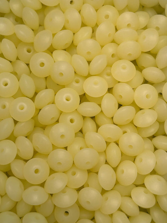 Yellow 12mm Glow in the Dark Neon Lentil Bead