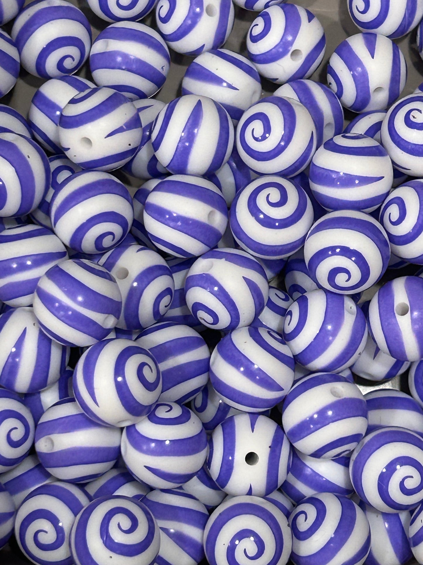 Purple Swirl Print 15mm Printed Silicone Bead