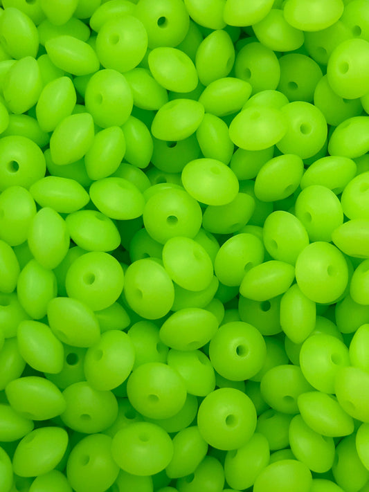 Green 12mm Glow in the Dark Neon Lentil Bead