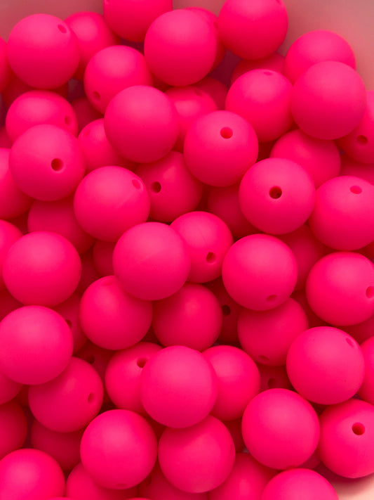 Neon Pink 15mm Solid Color Silicone Bead