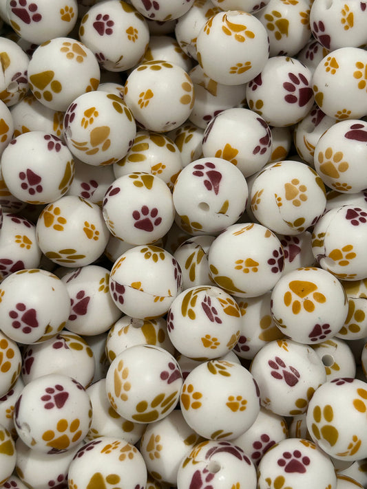 Paw Print 15mm Printed Silicone Bead