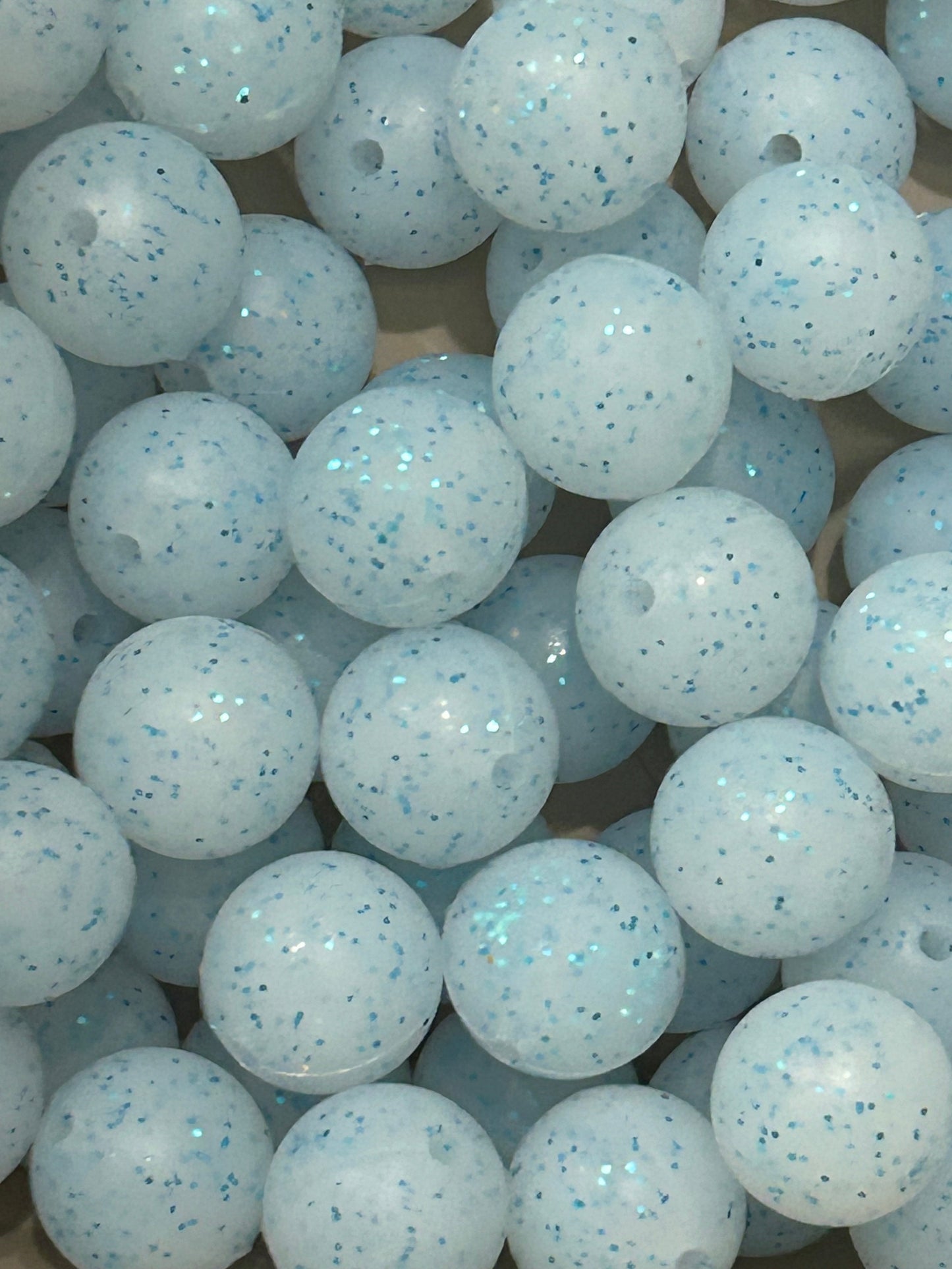 Clear Blue 15mm Glitter Silicone Bead