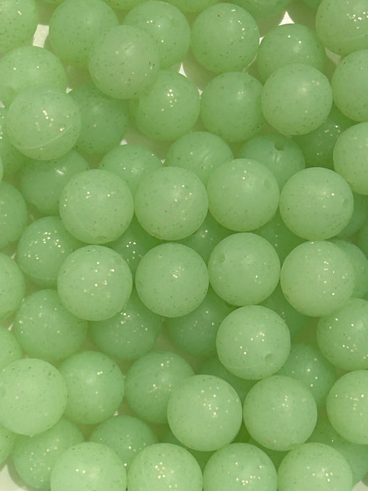 Green 15mm Silicone Glitter Bead