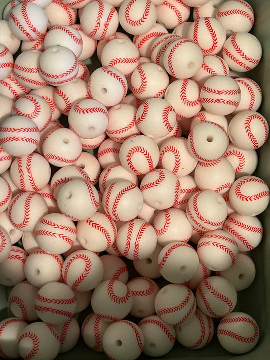 Baseball 15mm Printed Silicone. Bead