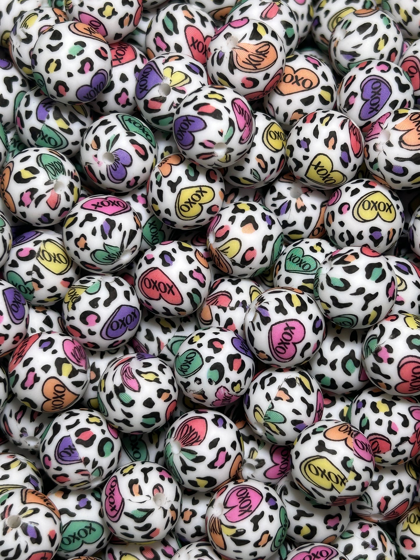 Leopard Conversation Hearts 15mm Printed Silicone Bead