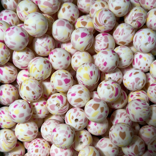 Sorbet Terrazzo 15mm Printed Silicone Bead