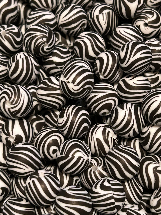 Zebra 15mm Printed Silicone Bead