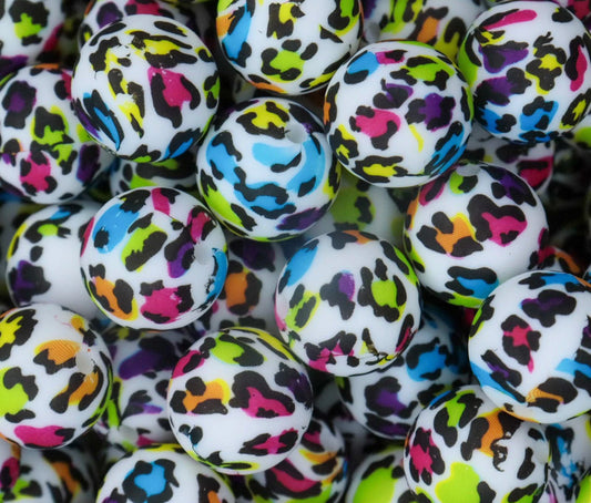 Colorful Leopard 15mm Printed Silicone Bead