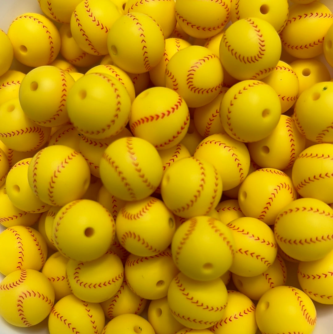 Softball 15mm Printed Silicone Bead