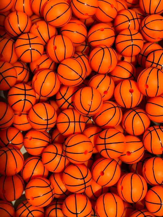 Basketball 15mm Printed Silicone Bead