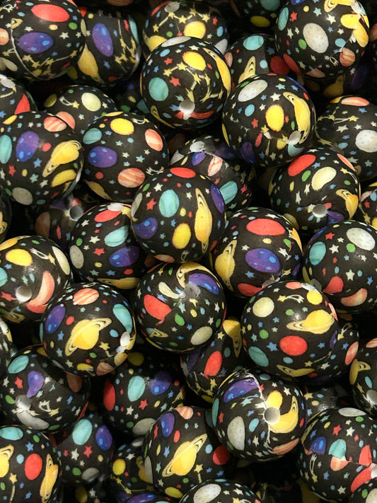 Colorful Space 15mm Printed Silicone Bead