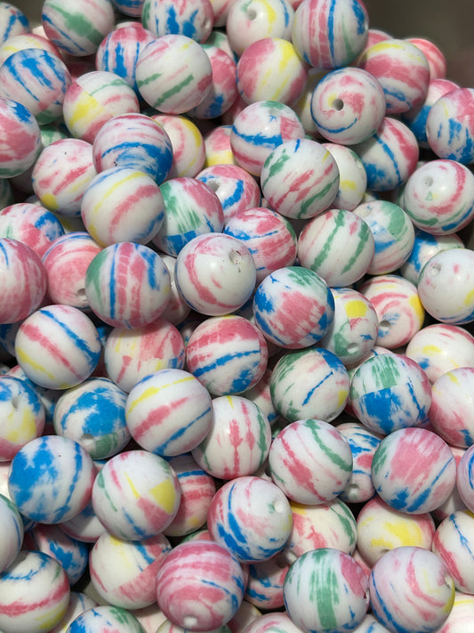 Pastel Tie Dye 15mm Printed Silicone Bead