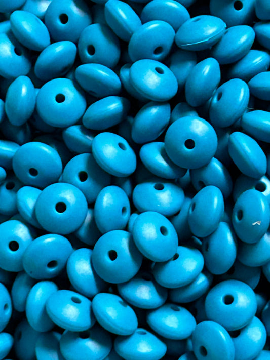 Biscay Blue 12mm Solid Color Lentil Bead