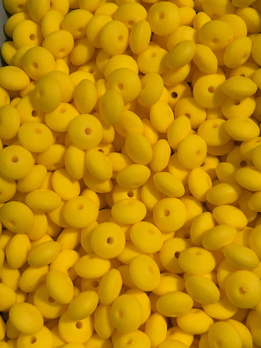 Bright Yellow 12mm Solid Color Lentil Bead