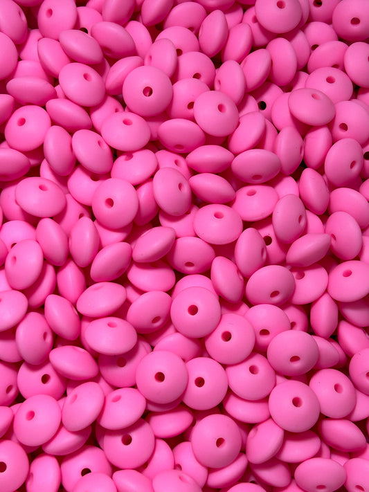 Bubblegum Pink 12mm Solid Color Lentil Bead