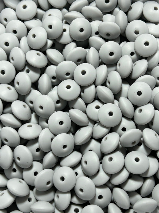 Gray 12mm Solid Color Lentil Bead