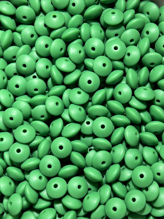 Green 12mm Solid Color Lentil Bead