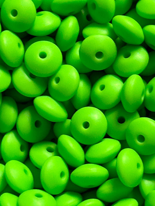 Lime Green 12mm Solid Color Lentil Bead