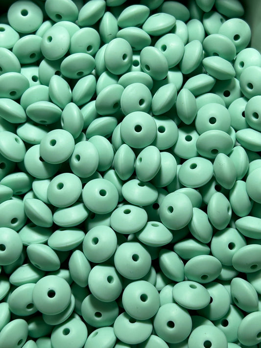 Mint 12mm Solid Color Lentil Bead