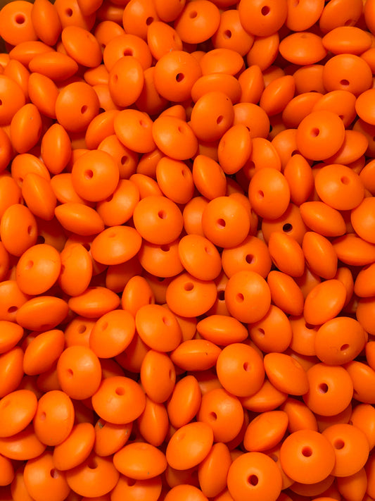 Orange 12mm Solid Color Lentil Bead