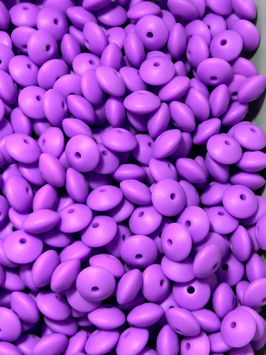 Purple 12mm Solid Color Lentil Bead