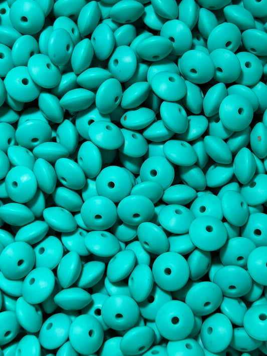 Turquoise 12mm Solid Color Lentil Bead